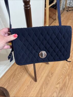 Vera Bradley Quilted Navy Crossbody Bag with Turn-Lock Closure